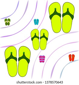 Vector set with cute and colorful summer slippers. Beach vacation. Vector background.
