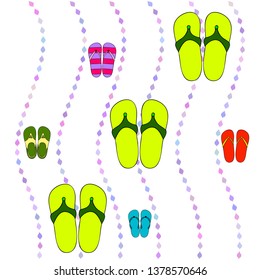 Vector set with cute and colorful summer slippers. Beach vacation. Vector background.
