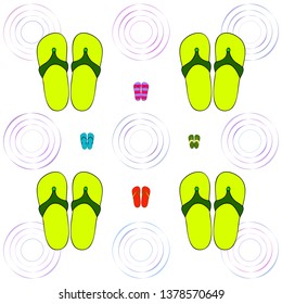 Vector set with cute and colorful summer slippers. Beach vacation. Vector background.
