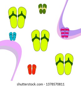 Vector set with cute and colorful summer slippers. Beach vacation. Vector background.