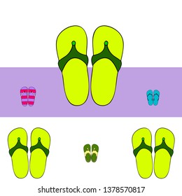 Vector set with cute and colorful summer slippers. Beach vacation. Vector background.