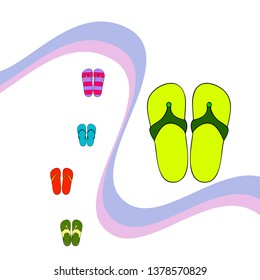 Vector set with cute and colorful summer slippers. Beach vacation. Vector background.