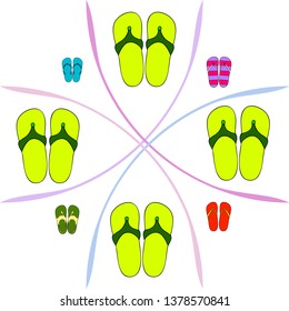 Vector set with cute and colorful summer slippers. Beach vacation. Vector background.