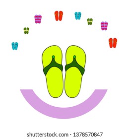 Vector set with cute and colorful summer slippers. Beach vacation. Vector background.