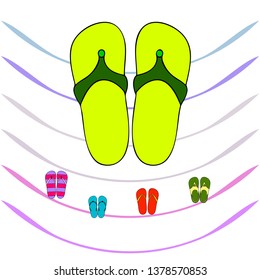 Vector set with cute and colorful summer slippers. Beach vacation. Vector background.