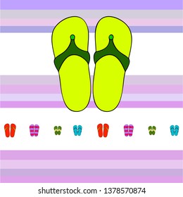 Vector set with cute and colorful summer slippers. Beach vacation. Vector background.