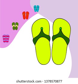Vector set with cute and colorful summer slippers. Beach vacation. Vector background.