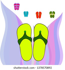 Vector set with cute and colorful summer slippers. Beach vacation. Vector background.