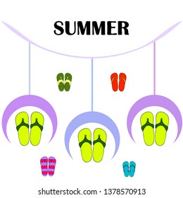 Vector set with cute and colorful summer slippers. Beach vacation. Vector background.