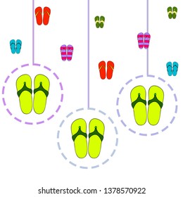 Vector set with cute and colorful summer slippers. Beach vacation. Vector background.