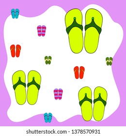 Vector set with cute and colorful summer slippers. Beach vacation. Vector background.
