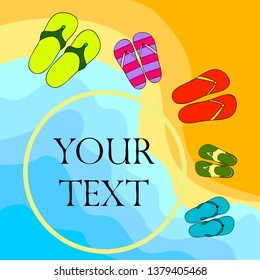 Vector set with cute and colorful summer slippers. Beach vacation. Vector background.