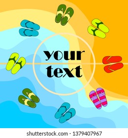 Vector set with cute and colorful summer slippers. Beach vacation. Vector background.