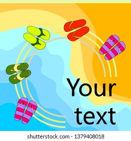 Vector set with cute and colorful summer slippers. Beach vacation. Vector background.