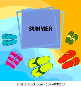 Vector set with cute and colorful summer slippers. Beach vacation. Vector background.