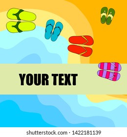 Vector set with cute and colorful summer slippers. Beach vacation. Vector background.