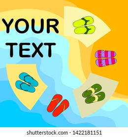 Vector set with cute and colorful summer slippers. Beach vacation. Vector background.