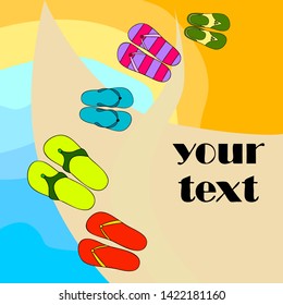 Vector set with cute and colorful summer slippers. Beach vacation. Vector background.