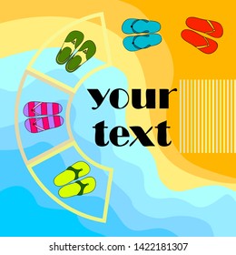 Vector set with cute and colorful summer slippers. Beach vacation. Vector background.