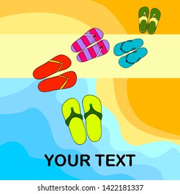 Vector set with cute and colorful summer slippers. Beach vacation. Vector background.