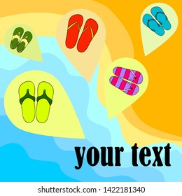 Vector set with cute and colorful summer slippers. Beach vacation. Vector background.