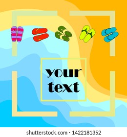 Vector set with cute and colorful summer slippers. Beach vacation. Vector background.
