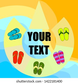 Vector set with cute and colorful summer slippers. Beach vacation. Vector background.