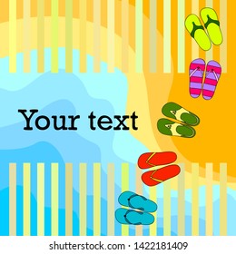 Vector set with cute and colorful summer slippers. Beach vacation. Vector background.