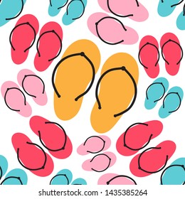 Vector set with cute and colorful summer flip flops for beach holiday designs