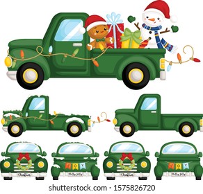 A Vector Set of Cute Colourful Christmas Truck with Lots of Christmas Characters and Items