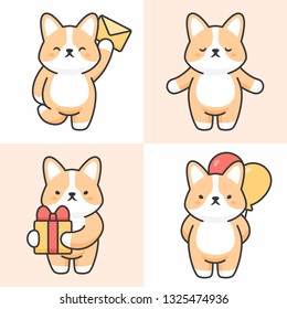 Vector set of cute corgi characters