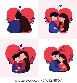 Conjunto vectorial de pareja linda chica y hombre para el Día de San Valentín al estilo de las caricaturas