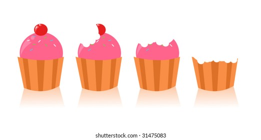 Vector set of cute cupcakes with teeth marking