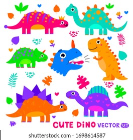 vector set of cute dinosaurs