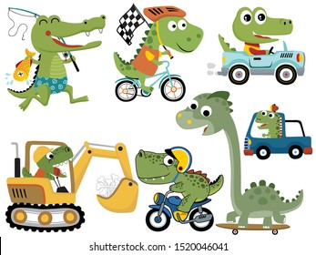 Vector set of cute dinosaurs cartoon in different activities