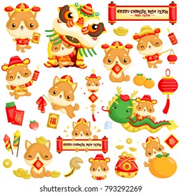 a vector set of cute dog celebrating Chinese new year