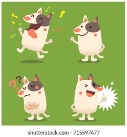 Vector set of cute dog character in different actions, emotions isolated on blue background.