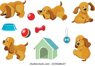 Vector set of cute dogs with accessories