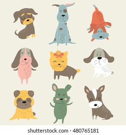 Vector set of cute dogs in cartoon style