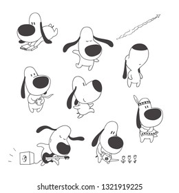 Vector set of cute dogs isolated on white. Hand drawn illustrations of funny animal character in cartoon style. 