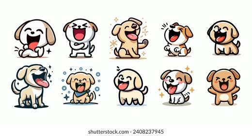 Vector set of cute dogs laughing happily in a simple and minimalist cartoon vector style