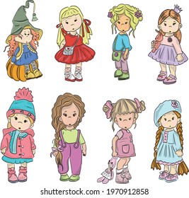 
Vector set of cute dolls.
Clipart Baby doll svg bundle, download printable svg