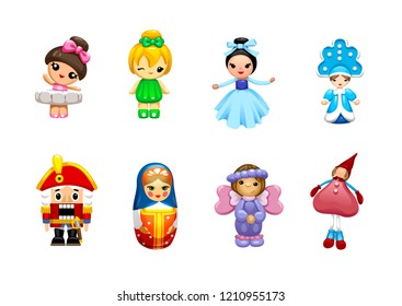 Vector set of cute dolls isolated for play room