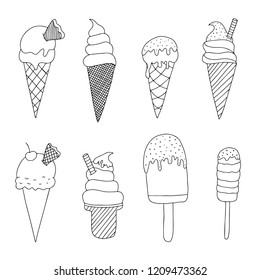 Vector Set Cute Doodle Ice Cream Stock Vector (Royalty Free) 1209473362 ...