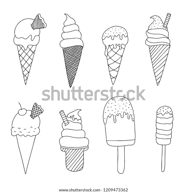 Vector Set Cute Doodle Ice Cream Stock Vector (Royalty Free) 1209473362 ...