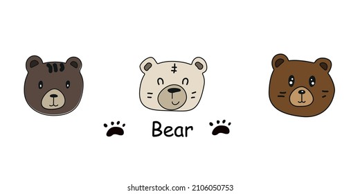 Vector set of cute drawn bears. . Beige bear, brown bear. Coloring book, textiles, wallpaper, cartoon.Doodle.Kid Graphic.Vector simple Illustration