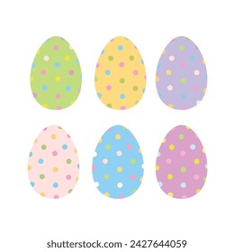 Vector set of cute Easter eggs with polka dots. Pastel colors, linear style.
