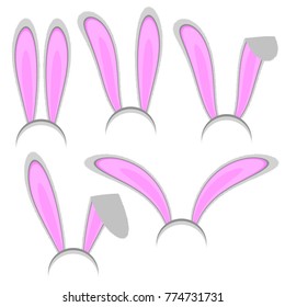 Vector Set of Cute Easter Rabbit Ears for Decoration Isolated on White Background. Spring Bunny Head Mask Collection