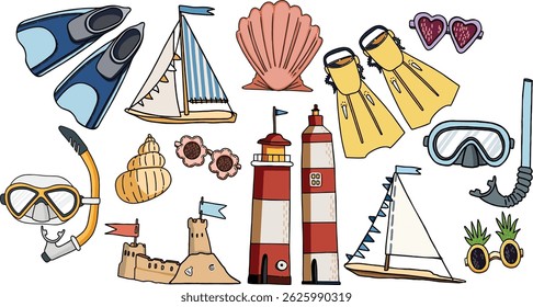 vector set of cute elements vacation on the coast