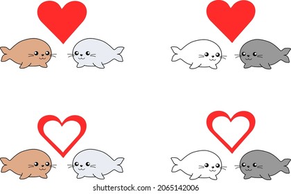 Vector set of cute elephant seal friends in white ,brown ,black and gray colors.  
